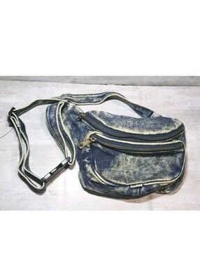 Vtg Shane Acid Wash Jean Fanny Pack Waist Bag Dual Zip Pockets Adjustable 80/90s